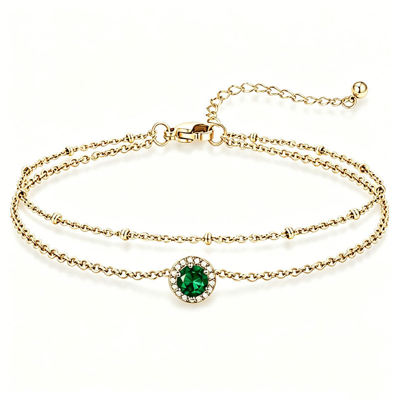Sterling Silver Birthstone Double Layer Anklet for Beach Weddings, Summer Vacations & Pool Parties