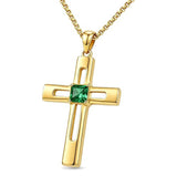 14K Gold Plated Birthstone Cross Pendant Necklace for Women  Anniversary Christmas Birthday Gift