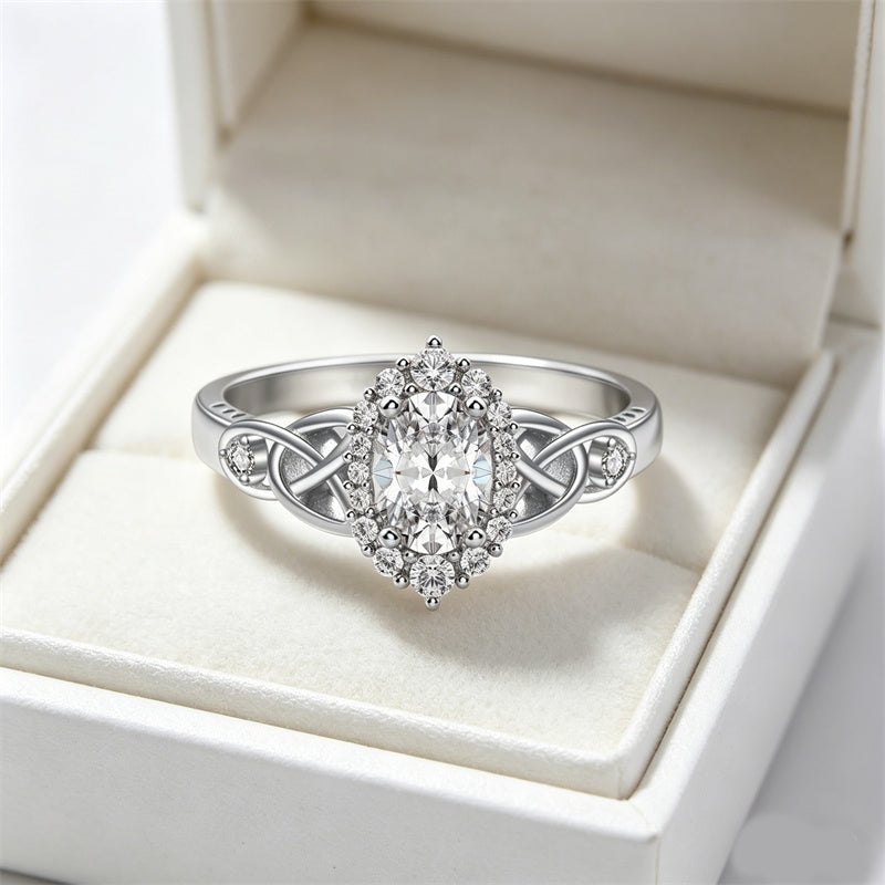Sterling Silver 10K 14K 18K Gold  Personalized Engraved Moissanite Celtic Knot Wedding Engagement Ring