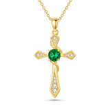 14K Gold Plated Birthstone Infinity  Cross Pendant NecklaceJewelry for Women