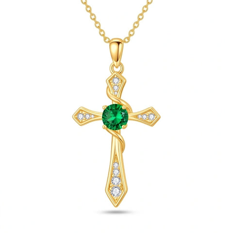 14K Gold Plated Birthstone Infinity  Cross Pendant NecklaceJewelry for Women