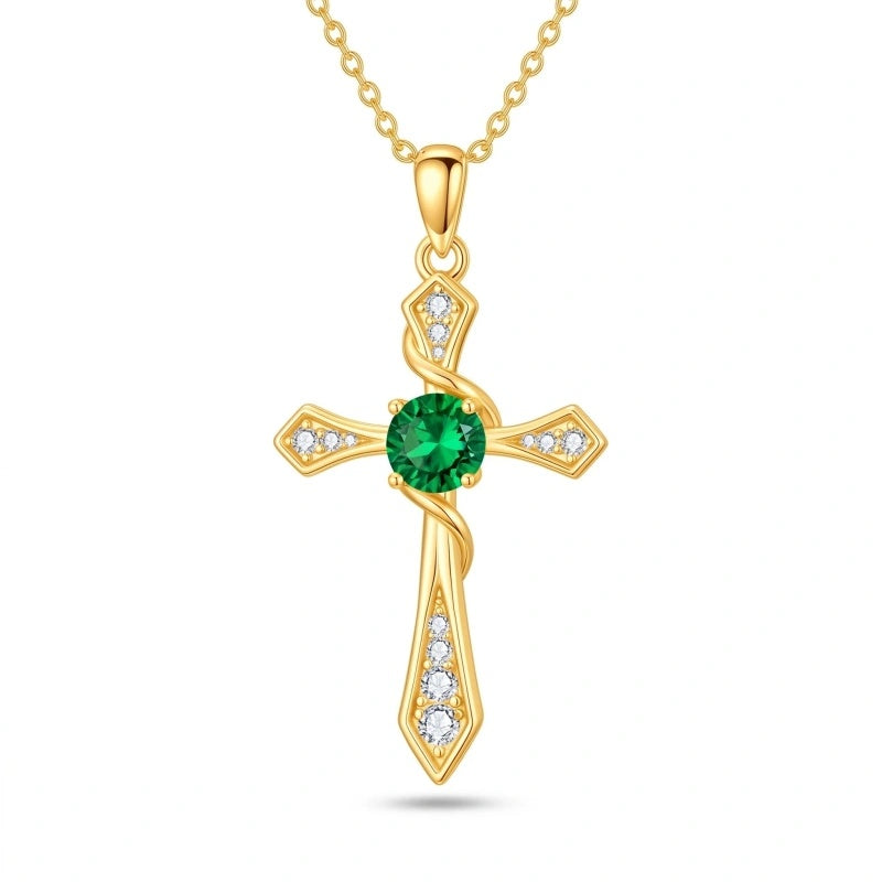 14K Gold Plated Birthstone Infinity  Cross Pendant NecklaceJewelry for Women
