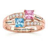 10K 14K 18K Gold Square Shaped Personalized 1-5 Birthstone  Family Mother's Ring Anniversary Ring for Women