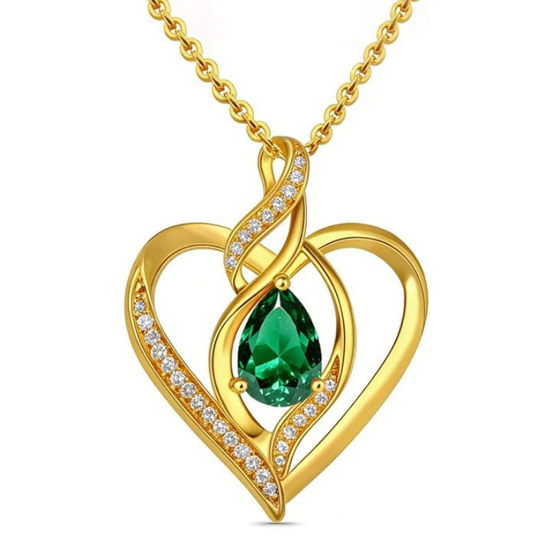 14K Gold Plated Birthstone Heart Pendant Necklace Birthday Anniversary Jewelry Gift for Her