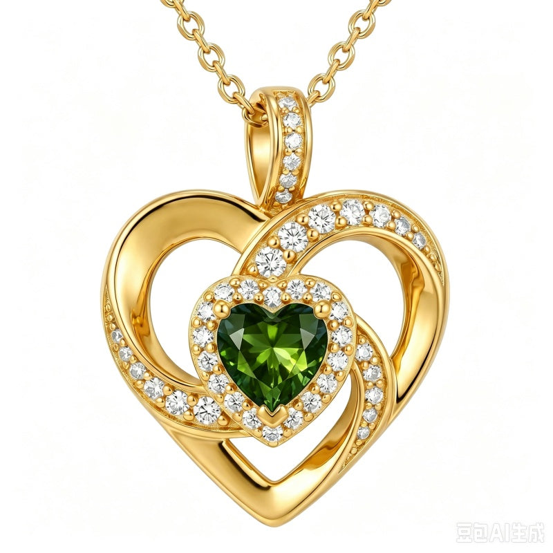 14K Gold Plated Love Heart Birthstone Necklace for Women