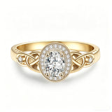 Sterling Silver 10K 14K 18K Gold  Personalized Engraved Moissanite Celtic Knot Wedding Engagement Ring