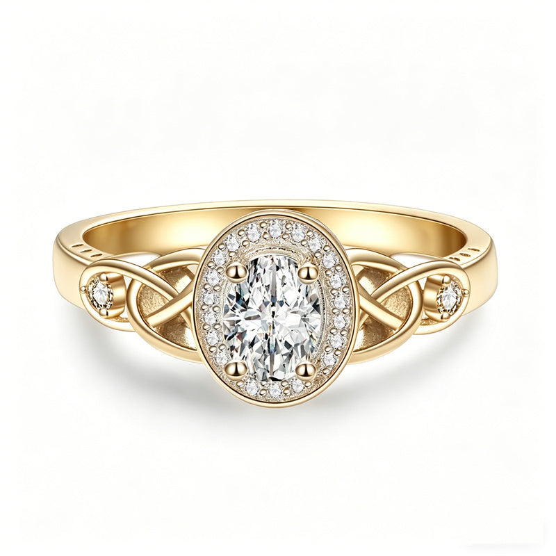 Sterling Silver 10K 14K 18K Gold  Personalized Engraved Moissanite Celtic Knot Wedding Engagement Ring