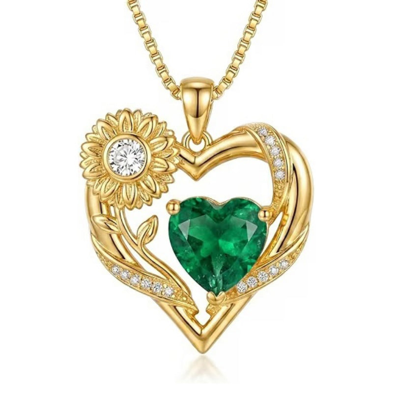 14K Gold Plated Birthstone  Sunflower Pendant Necklace for Women  Anniversary Christmas Birthday Gift