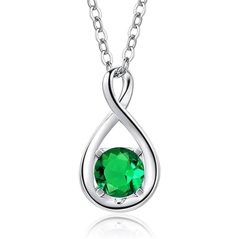 10K 14K 18K  White Gold Round Birthstone Infinity Necklace Mothers Day Gift