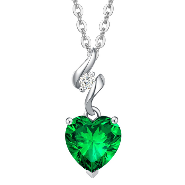 14K Solid White Gold  Created Gemstone Pendant with Sterling Silver Chain 8x8mm Heart Birthstone Necklace Fine Jewelry Anniversary