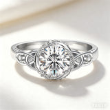 Sterling Silver 10K 14K 18K Gold  Personalized Engraved Moissanite Celtic Knot Wedding Engagement Ring