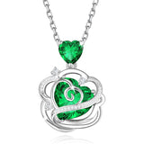 Sterling Silver Thornless Pulse Heart Birthstone  Rose Pendant Necklace