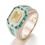 Sterling Silver 10K 14K 18K Gold Emerald Cut Gemstone Engagement Ring Wedding Anniversary Ring for Men