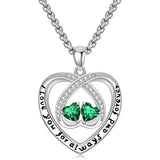 Sterling Silver Double Heart Birthstone Pendant Necklace Engraved with I Love You for Always and Forever