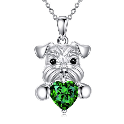 Sterling Silver Birthstone Schnauzer Pendant  Necklace