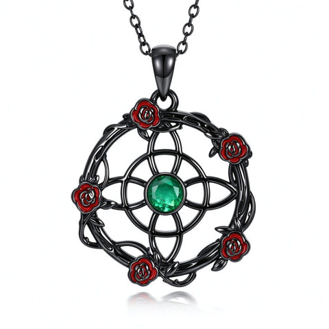 Sterling Silver Black Heart Skeleton Birthstone Necklace With Engraved Halloween Gift