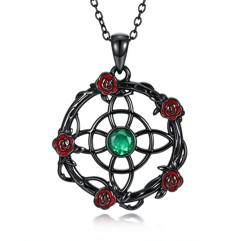 Sterling Silver Black Heart Skeleton Birthstone Necklace With Engraved Halloween Gift
