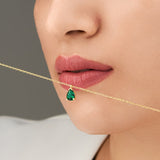 Emerald Green Necklace Green Pear Shaped Cubic Zirconia Necklace 925 Silver Teardrop Emerald Necklace