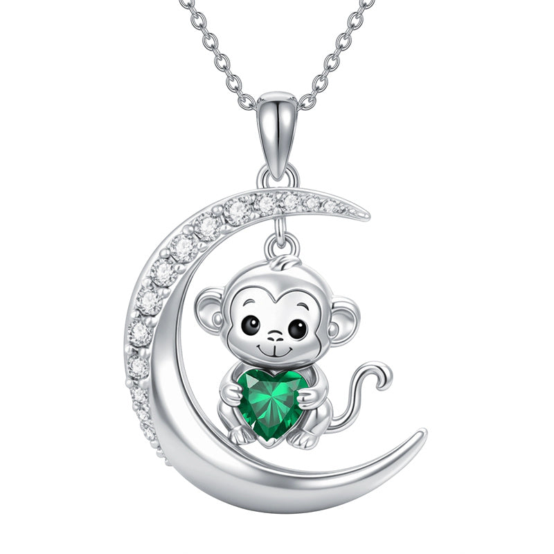 Sterling Silver Birthstone Monkey Pendant Necklace Jewelry Gifts for Women