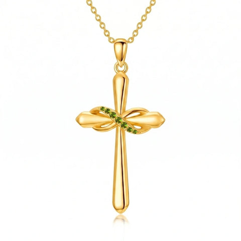 14K Gold Plated Birthstone Infinity  Cross Pendant NecklaceJewelry for Women