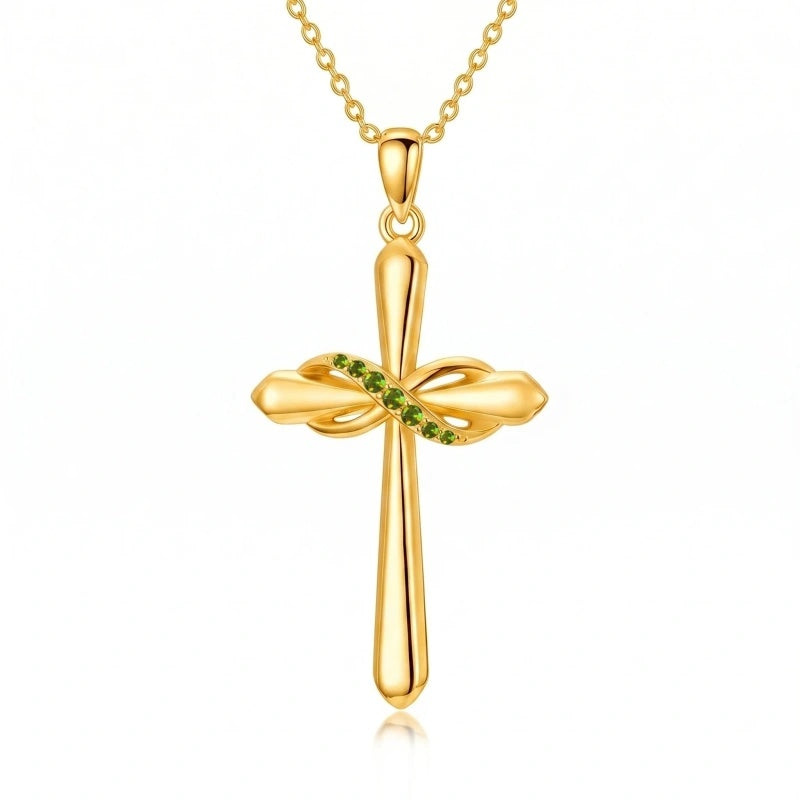 14K Gold Plated Birthstone Infinity  Cross Pendant NecklaceJewelry for Women