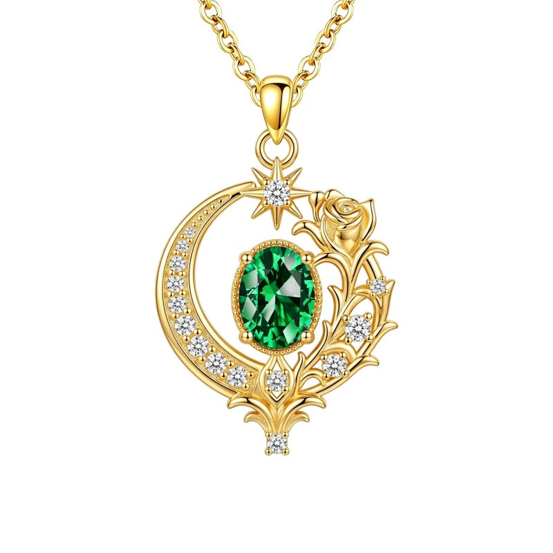 14K Gold Plated  Birthstone Rose Flower Necklace  Birthday Christmas Jewelry Gift
