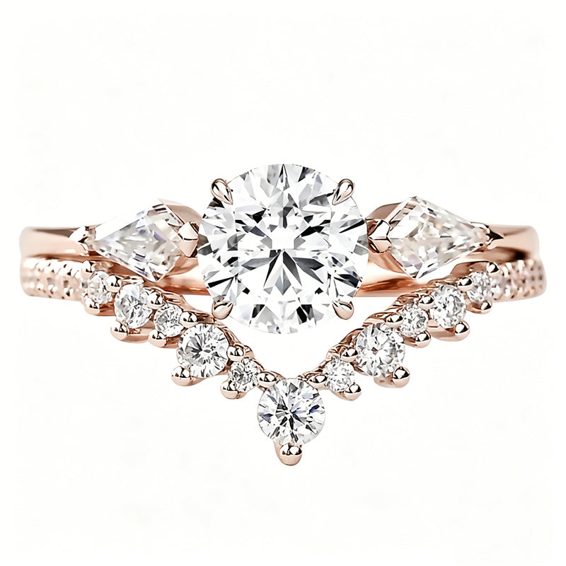 Sterling Silver 10K 14K 18K Gold 1CT-4CT Heart Round Teardrop Oval Moissanite Engagement Rings Set for Women