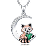 Sterling Silver Birthstone Red Panda Pendant Necklace Animal Jewelry Gifts for Women