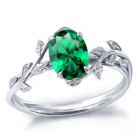 Sterling Silver  Oval Birthstone  Leaf Promise Ring for Her