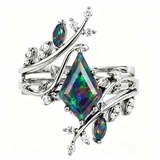Sterling Silver 10K  14K  18K  Gold Personalized Engraved Black Opal Engagement Wedding Promise Ring for Her