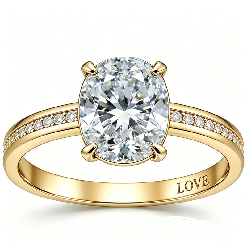 Sterling Silver 10K 14K 18K Gold Personalized Engraved Moissanite Wedding Engagement Promise Band Ring