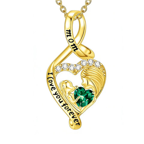 10K 14K 18K Yellow Gold 12 Months Birthstone  Infinity Mother Daughter Pendant Necklace