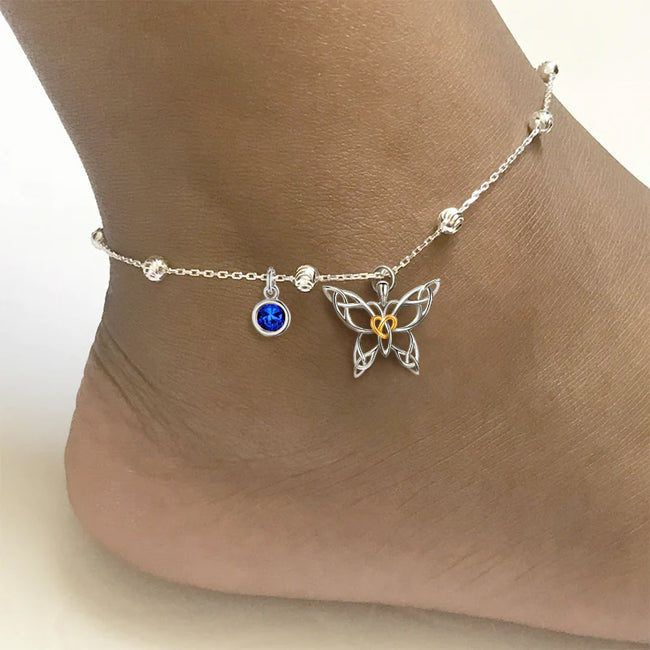 925 Sterling Silver Birthstone Dragonfly Anklet Butterfly Anklet Irish Celtic Jewelry for Women