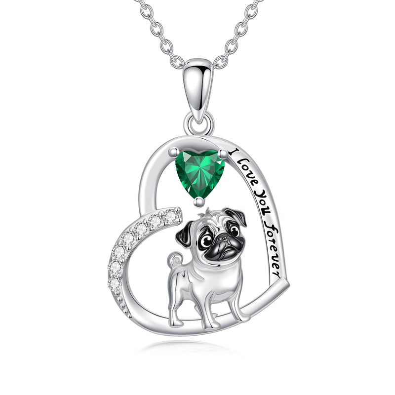 Sterling Silver 12 Month Birthstone Schnauzer Chihuahua Pitbull Pug Pendant Necklace for Women
