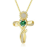 14K  Gold Plated 12 Color Birthstone Sunflower Cross Pendant  Necklace for Women Faith Cross Jewelry