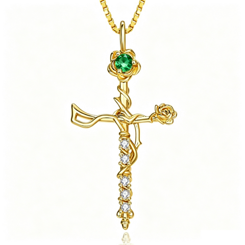 14K Gold Plated Birthstone Cross Necklace for Women Faith Necklace Christian Jewelry