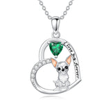 Sterling Silver 12 Month Birthstone Schnauzer Chihuahua Pitbull Pug Pendant Necklace for Women