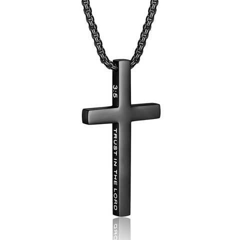 Stainless Steel Cross Necklace for Men Inspirational Bible Verse Cross Pendant Christian Jewelry