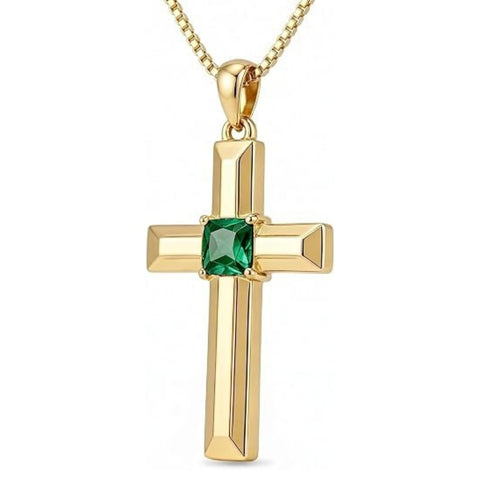 14K Gold Plated  Birthstone Cross Necklace  Pendant Necklace Mother's Day Birthday Gifts for Women