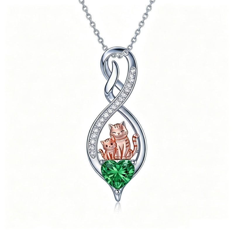 Sterling Silver 12 Month Birthstone Infinity Heart Animal Pendant Necklace Christmas Birthday Jewelry Gift