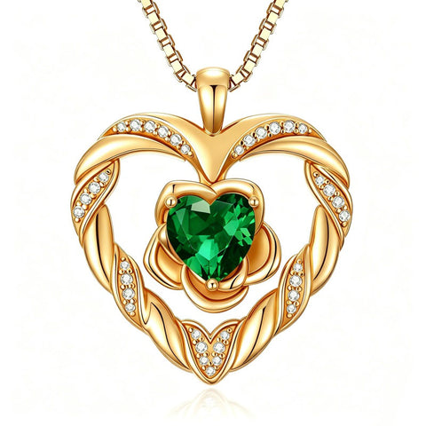 14K Gold Plated  Birthstone Rose Flower Heart Necklaces for Women  Birthday Christams Valentine's Day Jewelry Gift