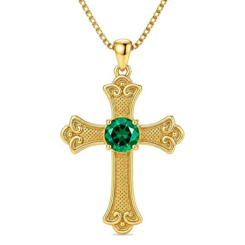 14K Gold Plated  Birthstone Cross Necklace  Pendant Necklace Mother's Day Birthday Gifts for Women
