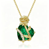 10K 14K 18K Gold Heart Birthstone Rose Pendant Necklace Gifts for Wife Girlfriend Mom Daughter Grandma