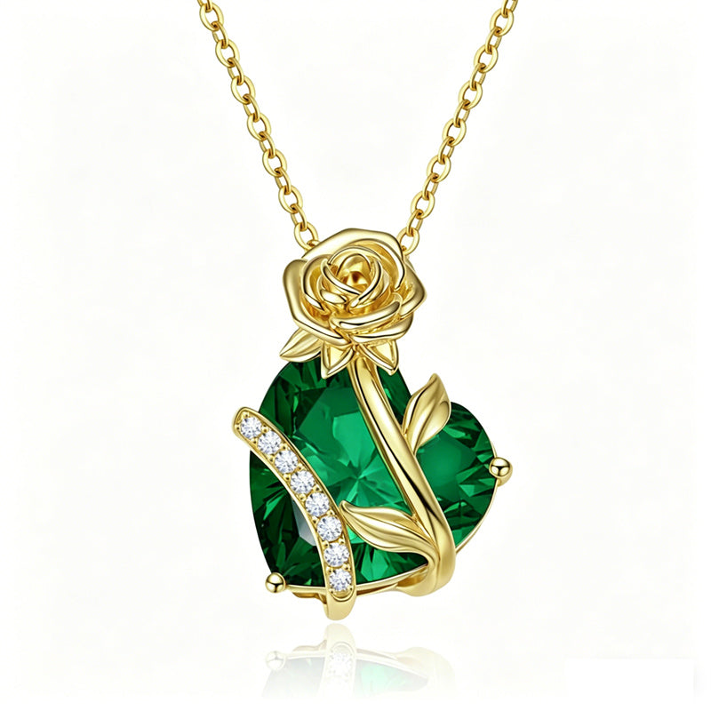 10K 14K 18K Gold Heart Birthstone Rose Pendant Necklace Gifts for Wife Girlfriend Mom Daughter Grandma