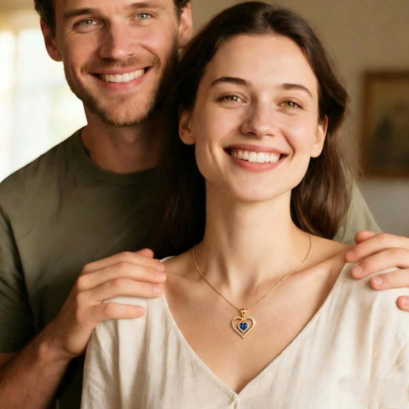 14K Gold Plated Love Heart Birthstone Necklace for Women