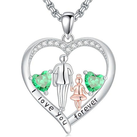 Sterling Silver Birthstone Father-Daughter Pendant Necklace Engraved with I Love You Forever
