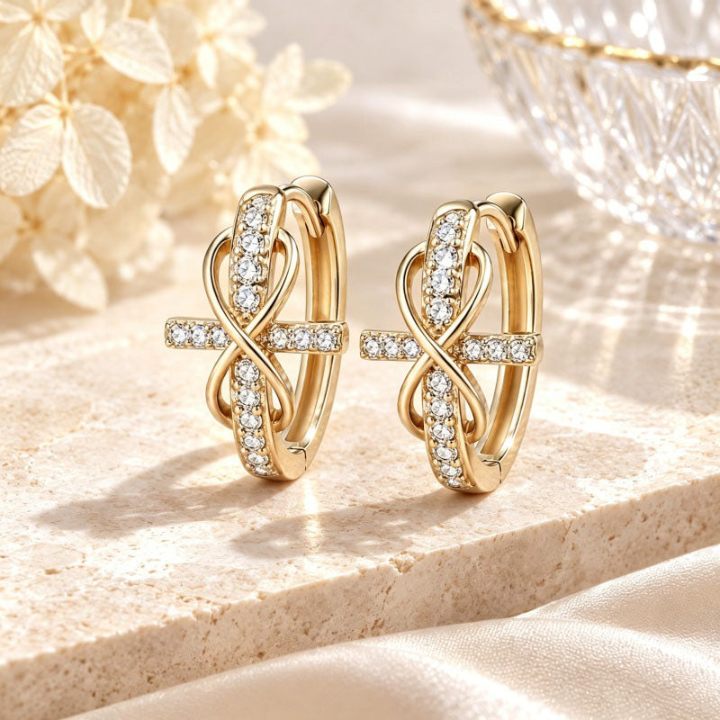 14K Gold Plated Cubic Zirconia Cross Infinity Hoop Earrings for Women