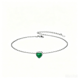 Sterling Silver Simple Dainty Round Heart Birthstone Single Layer Charm Anklet