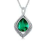 Sterling Silver Birthstone Teardrop Infinity Celtic Knot Pendant Necklace