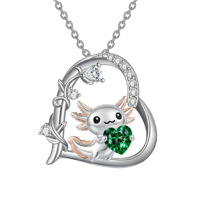 Sterling Silver Birthstone Axolotl Pendant Necklace Jewelry Gifts for Women